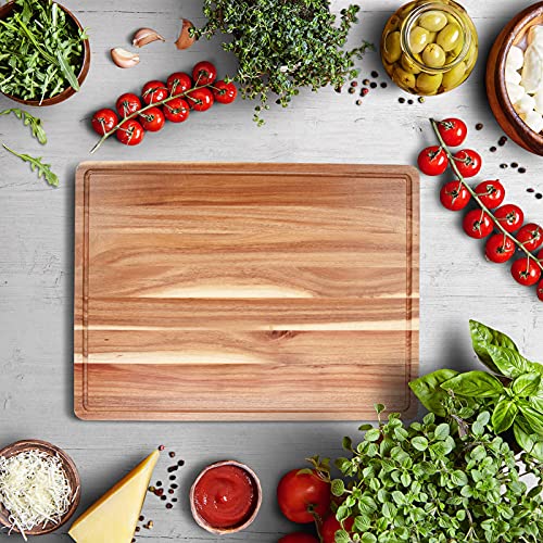 Garvee 61 x 45 cm Grande Tábua de Corte, Tábua de Madeira Acácia Utilizável Dos Dois Lados, Espessura de 3,8 cm, para Corte de Carnes, Legumes e Frutas, Marrom