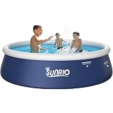 Sunrio 2025 Upgrade 8'*24" Round Inflatable Top Ring Above Ground Swimming Pool Fast Easy to Set Up Blow Up Pool for Summer Outdoor Garden Backyard Childen Adults