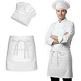 Zalbuqu 2-Piece Cooking Costume and fDaily Use Uniform for Kitchen Adult White Cotton Hat and Chef Apron