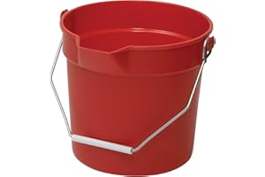 Winco Heavy-Duty Plastic Bucket/Utility Pail with Pour Spout, 10 Quarts, Red