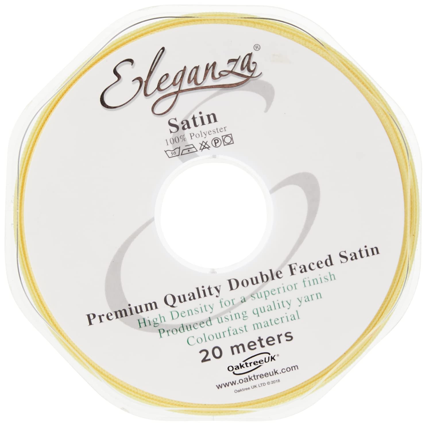Eleganza 15 mm x 20 m Double Faced Satin, Pale Yellow
