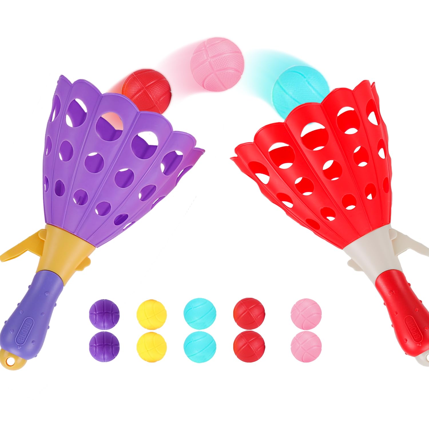 Zexint Pop and Catch Ball Game with 10 Balls and 2 Catch Launcher Baskets - Outdoor Indoor Game Activities, Basket Stuffers Gifts Beach Sport Summer Beach Toys for Kids Ages 3 4 5 6 7 8 10 12+