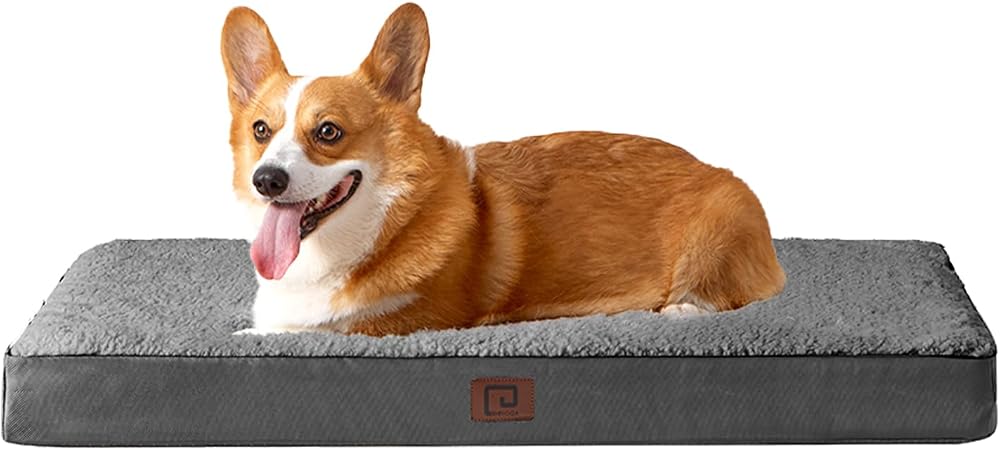 EHEYCIGA Orthopedic Dog Bed Large 89x58x9cm Grey with Removable Cover