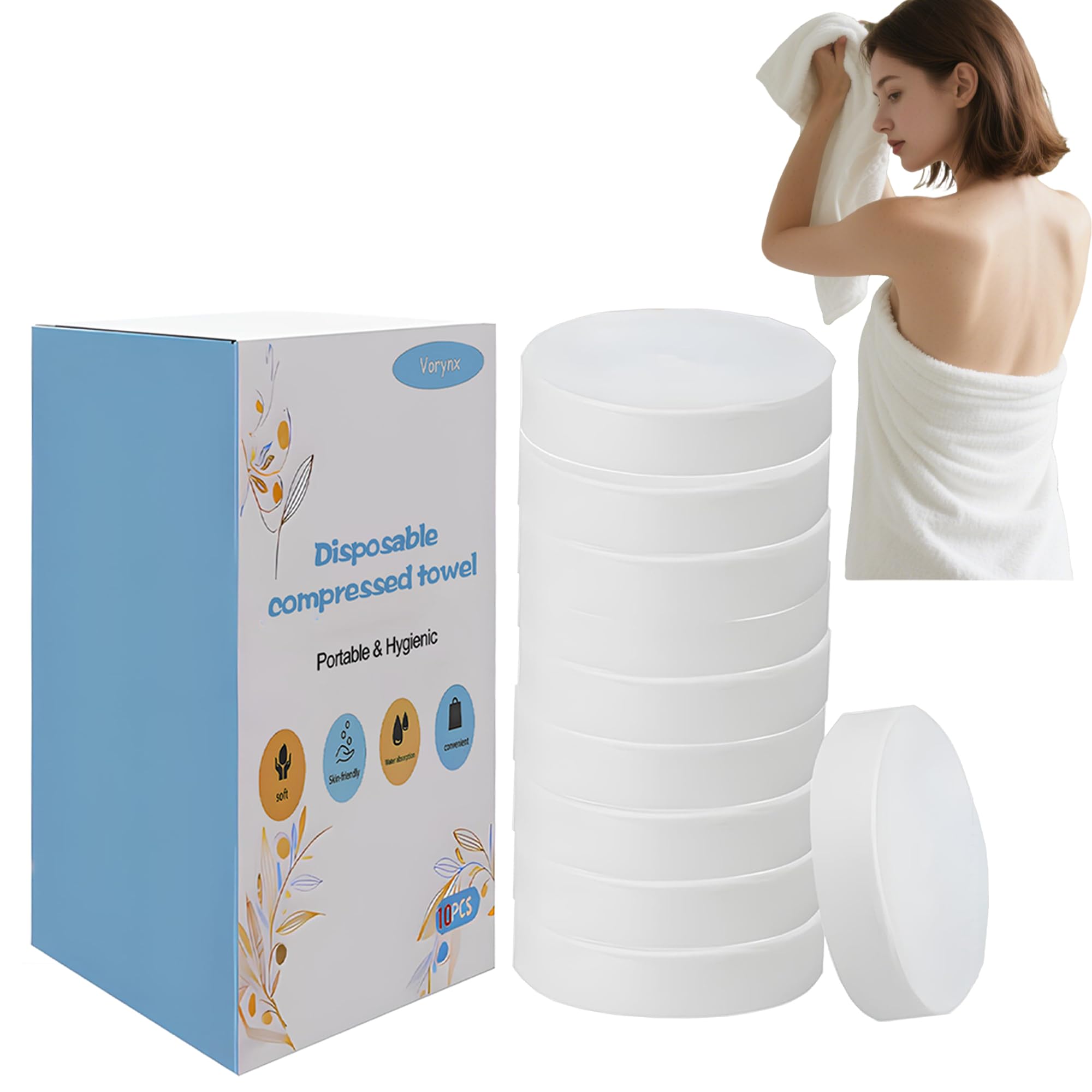 Photo 1 of ?10-PCS? Upgraded Extra-Large Disposable Compressed Bath Towels, Travel towel, Disposable Bath Towels for Travel, 70×140cm, Quick - Dry, Hygienic, Space-Saving for Camping, Hiking, Gym & Hotel Use