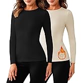 Bonneuitbebe Women's 2 Pack Long Sleeve Thermal Shirts Soft Crewneck Undershirt Tops Lightweight Base Layer Cold Weather