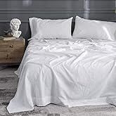 Simple&Opulence Belgian Linen Sheet Set Solid Color - 3 Pieces (1 Flat Sheet, 1 Fitted Sheet & 1 Pillowcase) Natural Flax Cotton Blend Soft Breathable Farmhouse Bedding - Twin Size, White