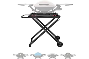 SafBbcue Outdoor Collapsible Grill Table for Weber Q Series Q1200 Grill, Foldable Grill Stand for Weber Q1000 Q2000 Q2200 Table Top Grill Accessories with Transport Handle and Wheels