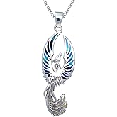 Jewelry Trends Sterling Silver Flying Phoenix Fire Bird Pendant Necklace 18" Paua Shell Wings