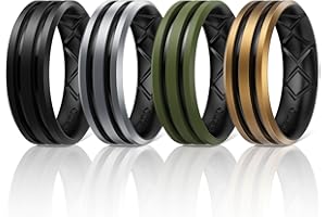 Egnaro Silicone Ring for Him with 2 Layers, Multicolor Rubber Wedding Bands with Air Flow Grooves-1/4/6/7 Variety Multipack