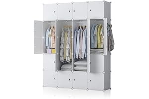 YOZO Cube Storage Organzier Portable Wardrobe Closet Bedroom Dresser (56x18x71 inches) Portable Closet Cube Shelf Armoire Pantry Cabinet, 20 Doors, White