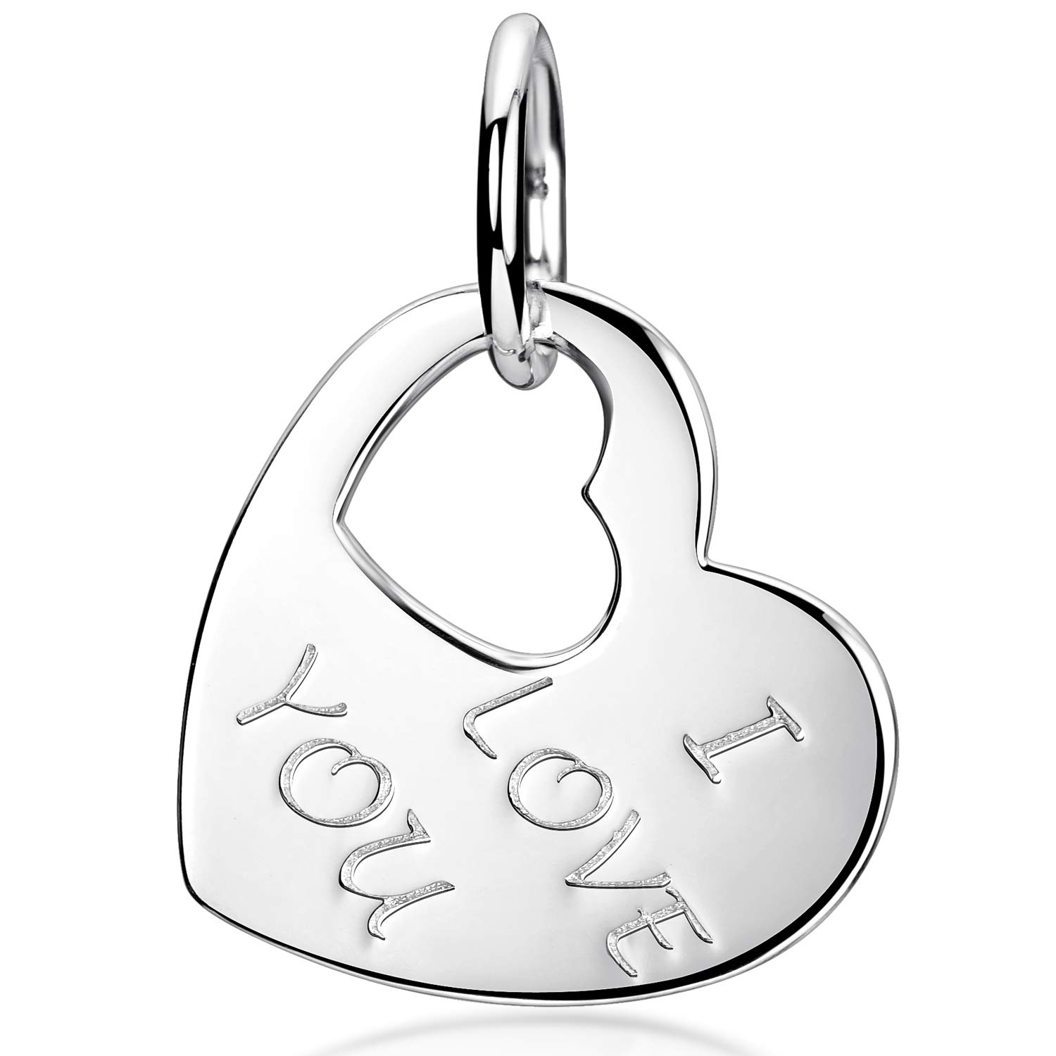Materia Heart Pendant Silver 925 – Women's Jewellery with I Love You Engraving Including Gift Case Without chain