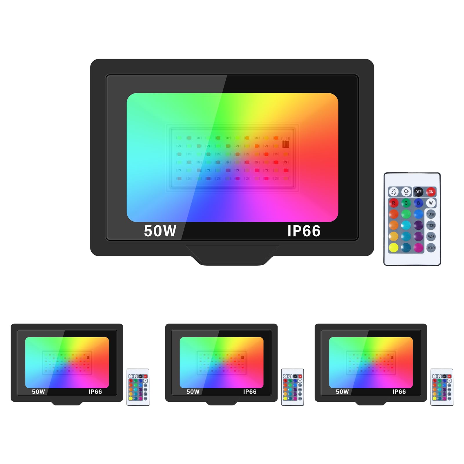 Willpower 4pcs 50W RGB LED Flood Light Outdoor Color Changing Stage Lights Indoor Floodlights Floor Lamp Party Uplight for Garden Courtyard Landscape Christmas, IP66, Remote Control, 175-265V