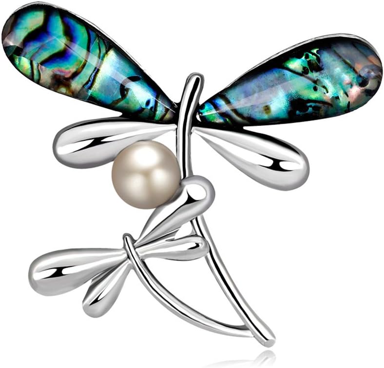 zdfYYkzdf Elegant Dragonfly Faux Pearl Brooch Pin Green Gemstone Lapel Pin for Dress Decor