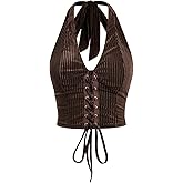 Verdusa Women's 2026 Going Out Halter Corset Tops Sleeveless Lace Up Open Back Crop Top