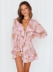 AlvaQ Womens Spring Summer V Neck Ruffles Long
