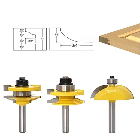 Akuta 3pcs 8mm Shank Raised Panel Cabinet Door Router Bit Set