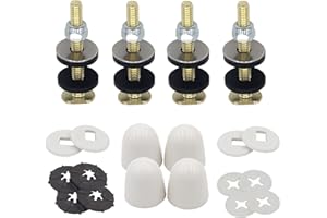 HYIJIAQI 4 Pack Toilet Floor Bolts and Caps Set, Brass Plated Toilet Bolts and Stainless Steel Nut Washer with Rubber Washers Round Cover Caps for Toilet Bolts