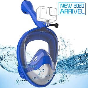 Avoalre Full Face Snorkel Mask Advanced Safety Breathing System Portable 180° Panoramic View Snorkeling Mask with Camera Mount,Safe Breathing,Anti-Leak&Anti-Fog Snorkel Mask for Adult
