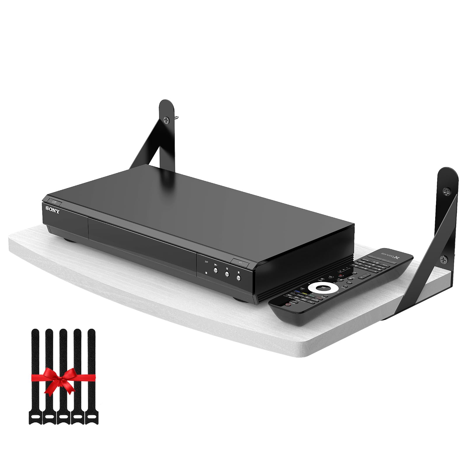 Photo 1 of Floating Entertainment Center Shelf, Projector Wall Mount DVD Shelf, Floating Entertainment Center Bracket Under TV for Cable Boxes/Games Console/DVR/TV Accessories, Black (White)