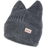 SHIDXIB 1Pcs Candy Color Cat Beanie with Ears Lightweight Elastic Skull Cap Trendy Elastic Beanies Warm Knit Hats for Women Autumn & Winter Grey
