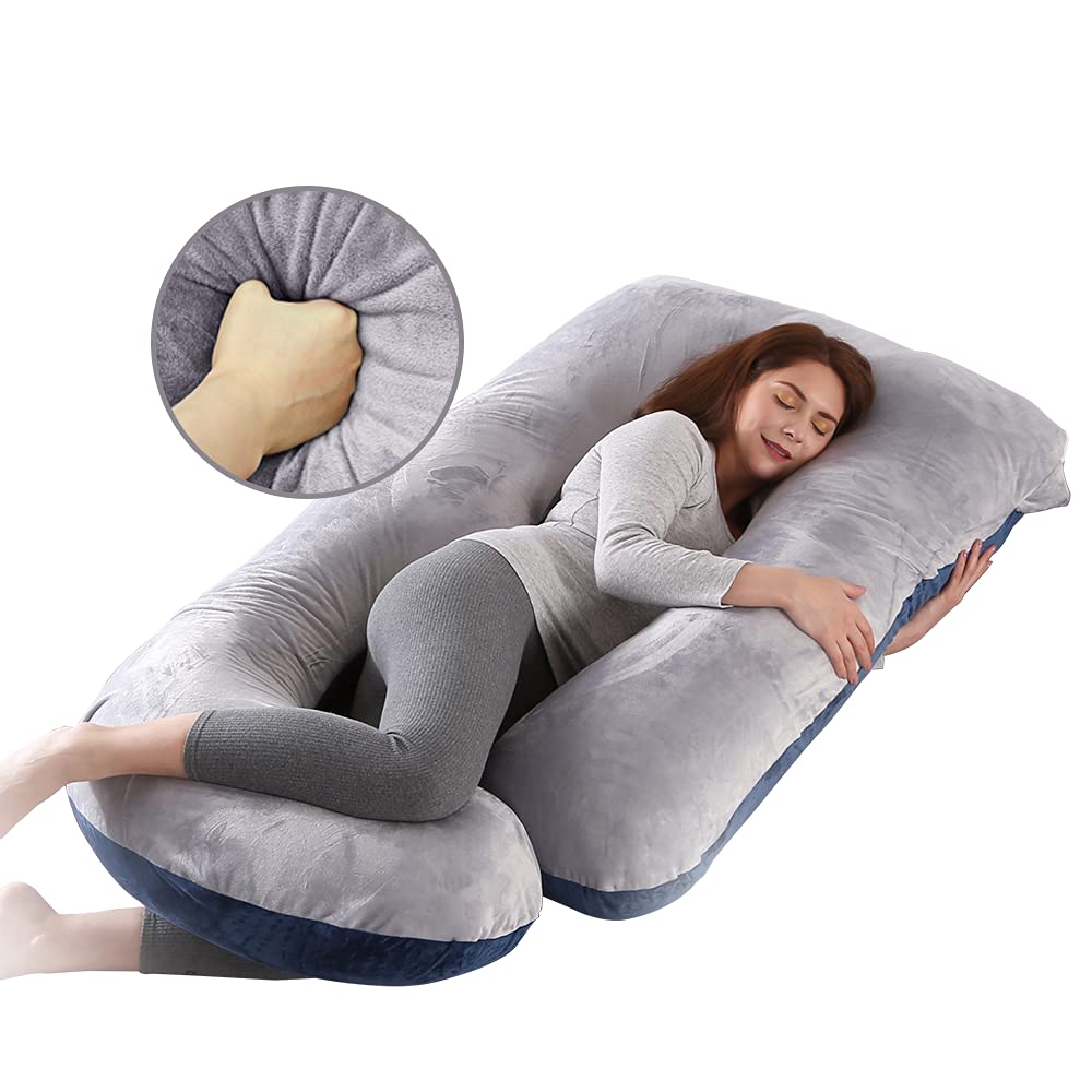 Photo 1 of Wndy's Dream Pregnancy Pillow J Shaped Full Body Pillow with Velvet Cover, 60 inches Maternity Pillow for Pregnant Women Back, Legs and Belly Support