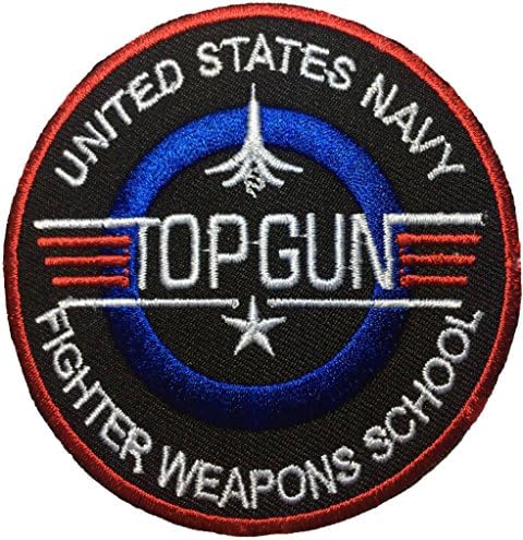 TOPGUN fighter weapons school SIZE 7.5 cm. Pilot Military Band Logo Jacket Vest shirt hat blanket backpack T shirt Patches Embroidered Appliques Symbol Badge Cloth Sign Costume Gift