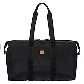 Bric's X-Bag/X-Travel 2.0 Overnight Weekender Duffel, Water-Resistant Folding Carry-On with Leather Trim, Removable Shoulder Strap and Pass-Through Sleeve - Mini Bag Included – 22 Inch, Black