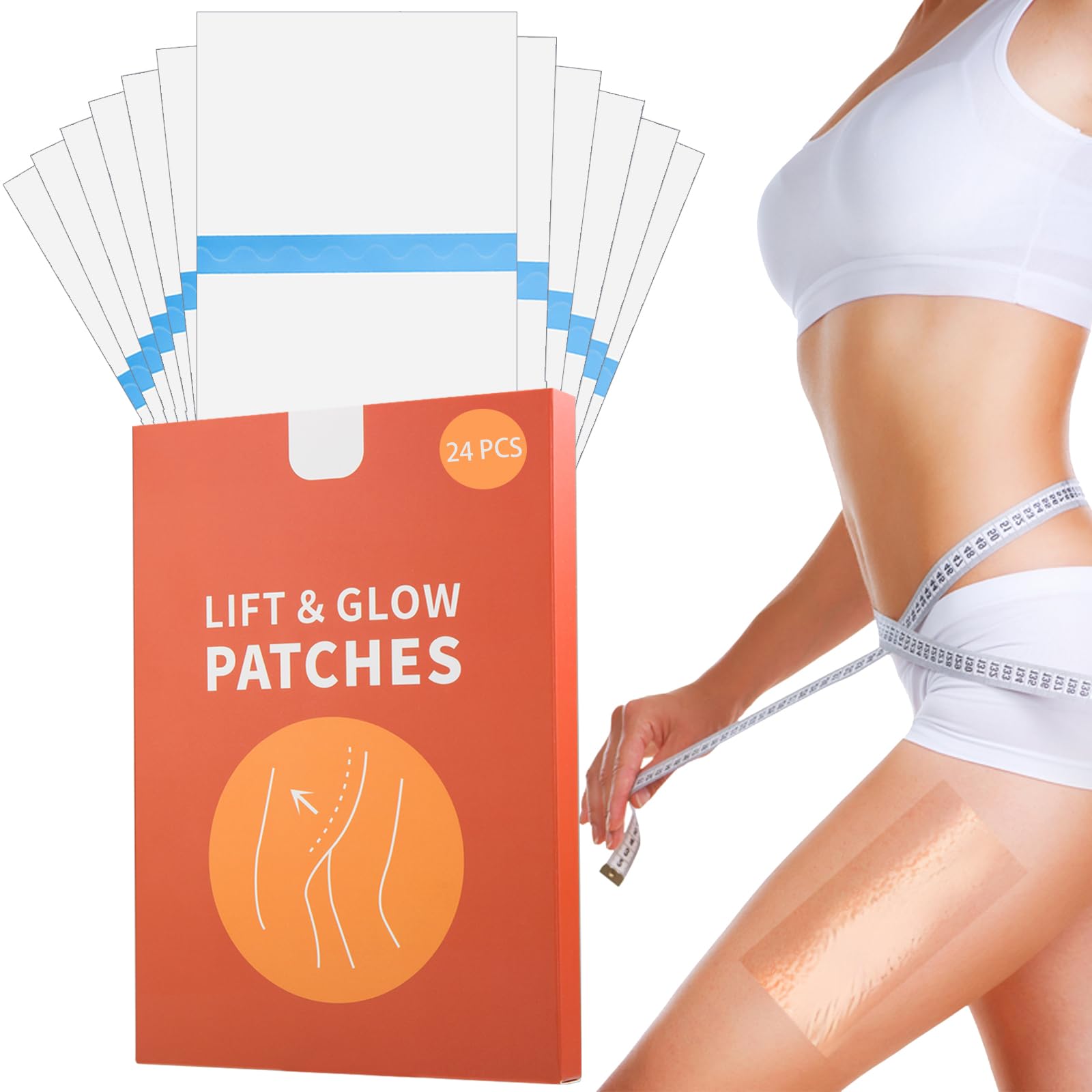 Photo 1 of 24pcs Hey-Nip Thigh Lifting Tape - Invisible Waterproof Body Tape, Transparent Anti-Chafing Lift & Glow Patches for Stomach, Thighs, Arms (4.8 x 7 Inch)