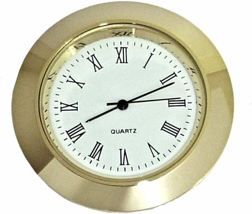Clock Insert 33mm Gold Bezel fits 30mm Hole, Roman Numerals, White Dial