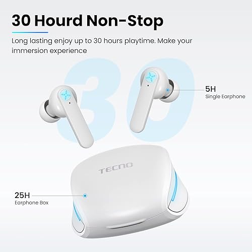 Tecno Wireless Gaming Earbuds with Microphone, 50ms Ultra-Low