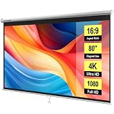 VIVOHOME 80 Inch 16:9 Pull Down Projector Screen, White | Manual Retractable 4K Projection Screen for Home Theater, Roll Up ALR Movie Screen for Ceiling and Wall Mount