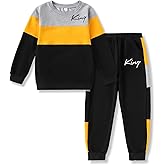 Klyatpxoen Boys Clothes Long Sleeve Color-Block Sweatshirt & Pant Clothing Set 2Pcs Fall Clothes for Kids Size 5-12 Years