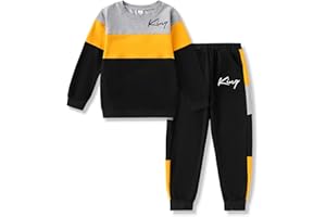 Klyatpxoen Boys Clothes Long Sleeve Color-Block Sweatshirt & Pant Clothing Set 2Pcs Fall Clothes for Kids Size 5-12 Years