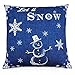 HT&PJ Decorative Cotton Linen Square Throw Pillow Case Cushion Cover Christmas Snowman Blue Design 18 x 18 Inches