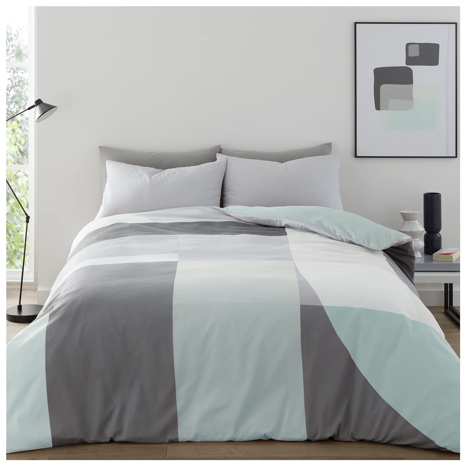 GC GAVENO CAVAILIA Super Soft Blocks Duvet Cover Single Size, Hypoallergenic Reversible Plain Bedding Sets, Breathable Bed Set, Green