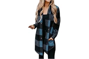 LEHOZIHEQ Plaid Shirts for Women Flannel Shacket Jacket Long Sleeve Lapel Button Down Shirts Coats Blouse Tops with Pocket