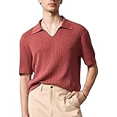 Mens Ribbed Knit Polo Shirts V Neck Short Sleeve Vintage Sweater Polo Summer Casual Shirts Golf Pullover