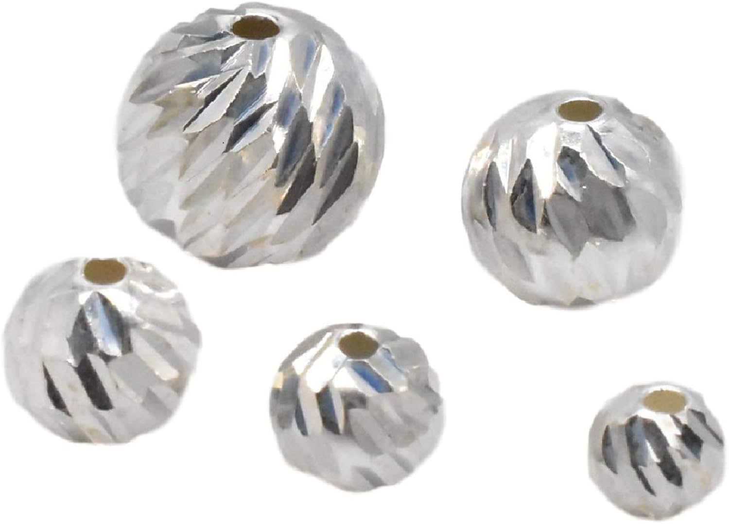 Sterling Silver Diamond Cut Beads, Moon Cut Beads, Corrugated Style