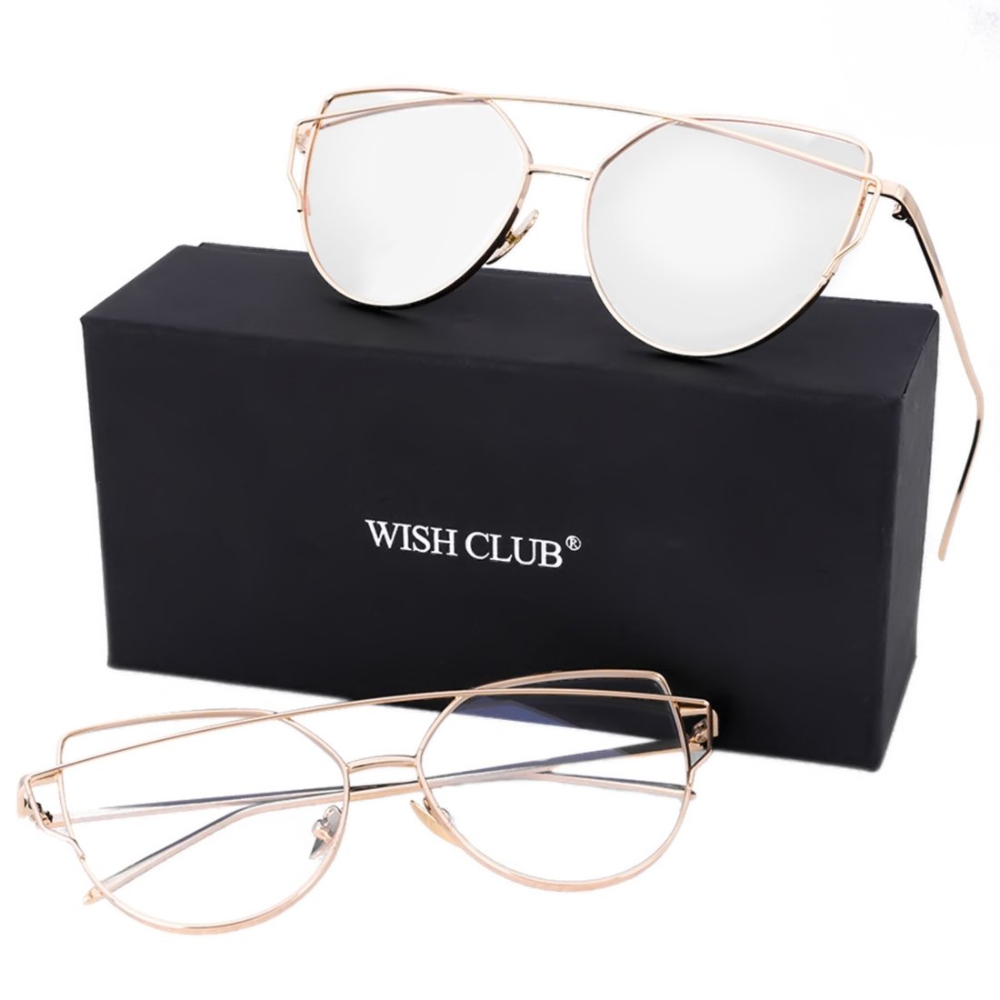 WISH CLUB Women Cat Eye Polarized Sunglasses Mirrored Reflective Flat Wide Lenses Metal Frame UV 400 Glasses (silver2)