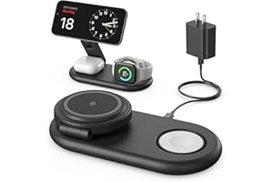 YUMNEST 3 in 1 Charging Station for Apple Compatible with MagSafe Charger Stand,Foldable Fast Magnetic Travel Wireless Charger Dock for iPhone 17/16/15/14/13 Series,for Apple Watch,for AirPods (Black)