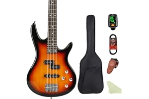 BULLSTAR Electric Bass Guitar 4 Strings Full-Size Standard Bass PB-Style Beginner Kit Black for Starter with Gig Bag Guitar Strap and Guitar Cable (IB-sunsut)