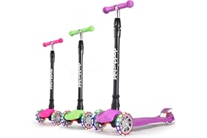 DADDYCHILD Kids Kick Scooter, 3 Wheeled Scooter for Kids, Child/Toddlers Toy, Adjustable Height, Anti-Slip Deck, Flashing Wheel Lights, for Boys/Girls 3-12 Year Old