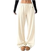 SOLY HUX Women's Drawstring Sweatpants Low Rise Baggy Wide Leg Pants with Pockets Pure Apricot X-Large