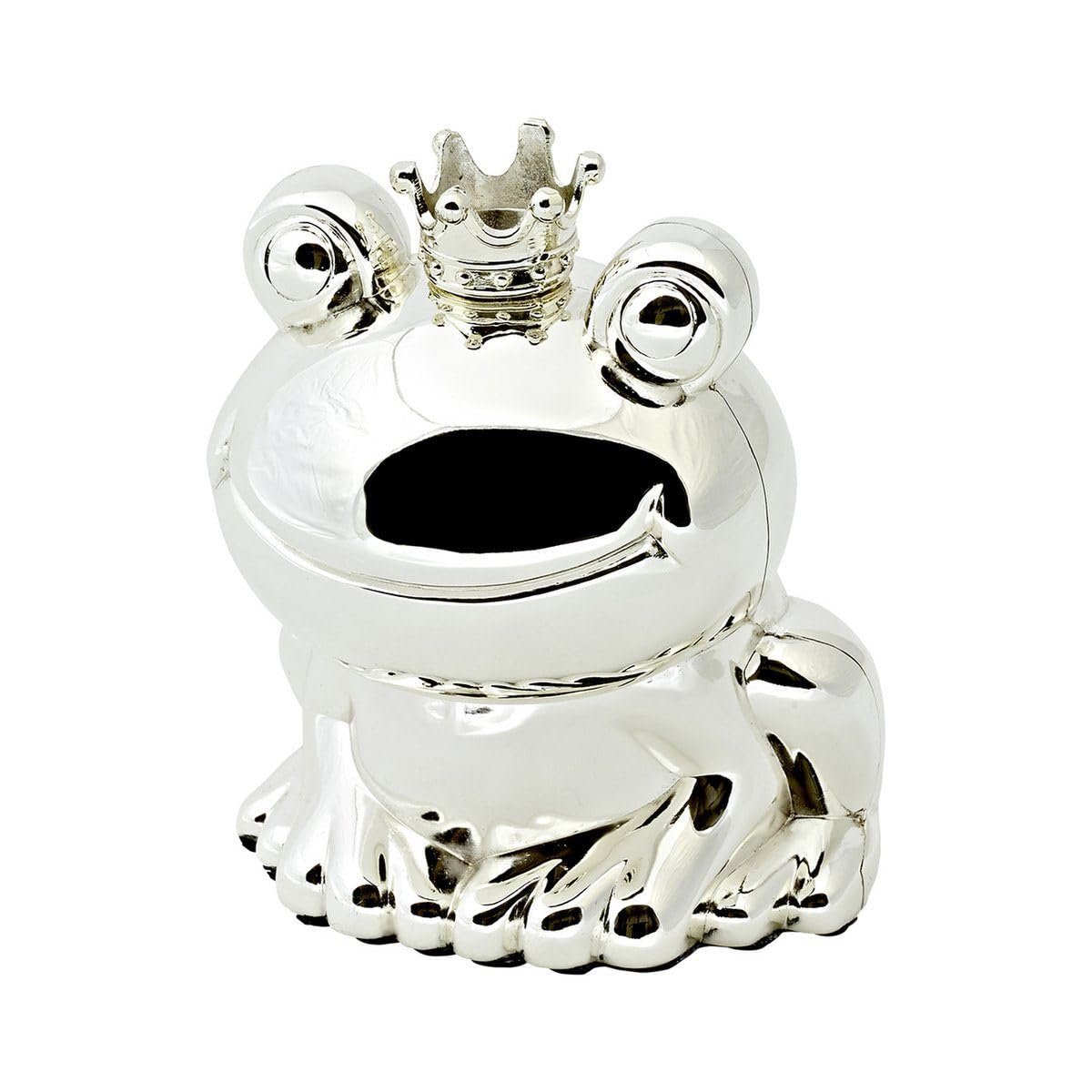 EDZARD money box, piggy bank frog king, money gift, silver plated, tarnish protected, 3,5 in height