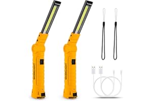 Lmaytech Tool Gifts for Men,Rechargeable LED Work Lights 2-Pack, Magnetic Base, Christmas Gifts for Him, Dad, Handyman - 5 Lighting Modes for Car Repair, Grill, Outdoor Use