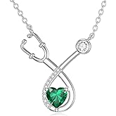 Seiyang Stethoscope Necklace 925 Sterling Silver Nurse necklace with 12 Months Birthstone Graduation Gifts Medical Jewelry for Doctor Nurse Students