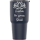 Stainless Steel Powder Coated 30 oz Tumbler Splash Proof Lid 2 Straws, Triple Wall Vacuum Insulated, Mug Coffee Cup Travel, Camping, Work, Gym Hot Cold Drinks (Navy Blue, Listen To Your Soul)