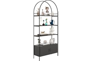HOMCOM 4-Tier Shelving Unit, Arched Storage Shelves Rack with Cabinet, Bookshelf for Living Room, Office and Bedroom, 31.5" x