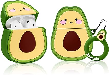 Coralogo Compatible with Airpods 1/2 Cute Case,Cartoon Character Silicone Fruit Airpod Designer Skin Kawaii Funny Fun Cool Keychain Design Cover Kids Teens Air pods Cases for Girls Boys(3D Avocado) best AirPods case