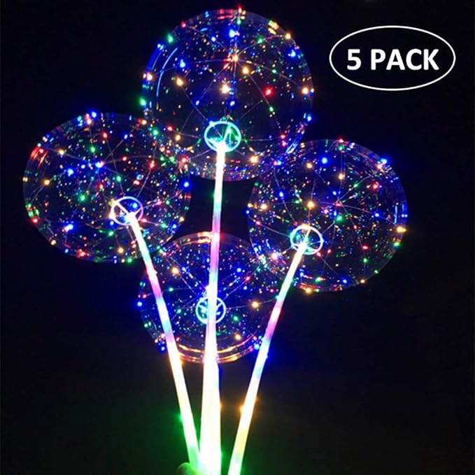 Ewolee Led Light Up Bobo Balloon, 18 Inches Reusable Transparent Helium